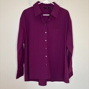 ATTITUDES by Renee NEW Button Up Blouse Womens M Purple Long Sleeve Pleated Cuff
